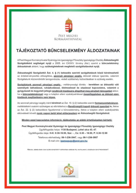 | Tájékoztató bűncselekmény áldozatainak