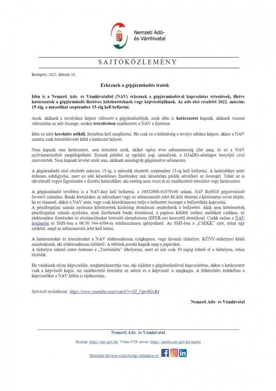 | SMS-ben is lehet csekket kérni a gépjárműadó befizetéséhez