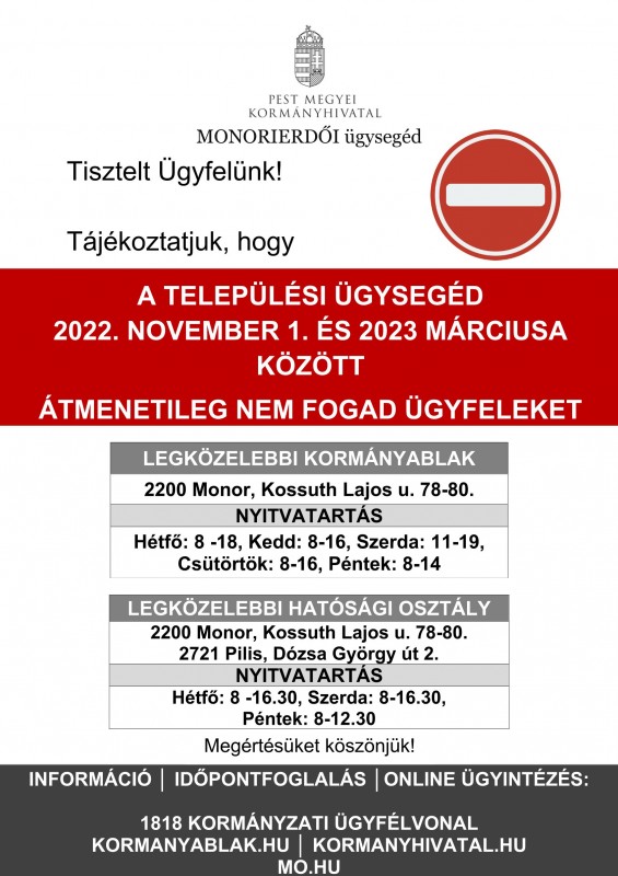 | A települési ügysegéd nem fogad ügyfeleket Monorierdőn